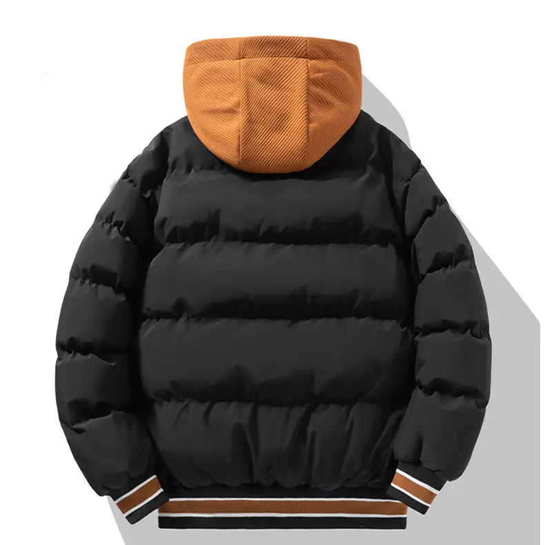 Fashion Letter Hooded Cotton Coat Winter Warm Solid Zipper Jacket For Men Teenagers Clothing
