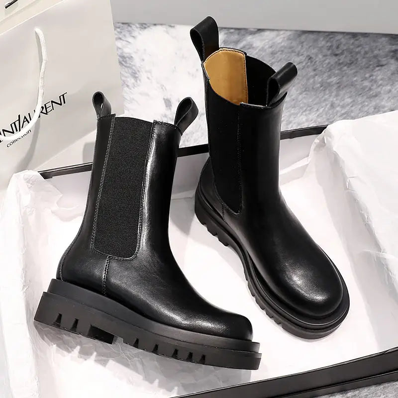Trendy elastic women’s shoes slim leather ladies Martin boots