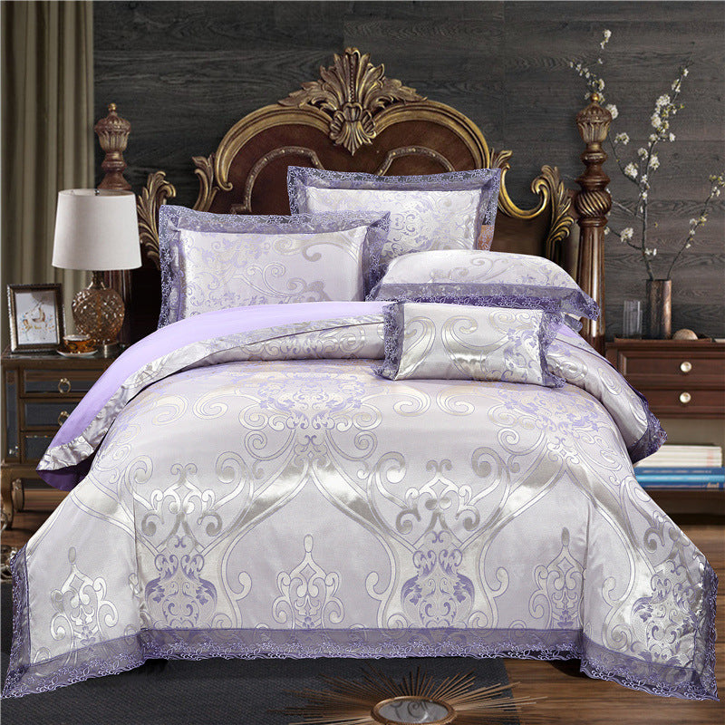 Jacquard Cotton Four-Piece Wedding Duvet Cover Cotton Bed Sheet Silk Satin