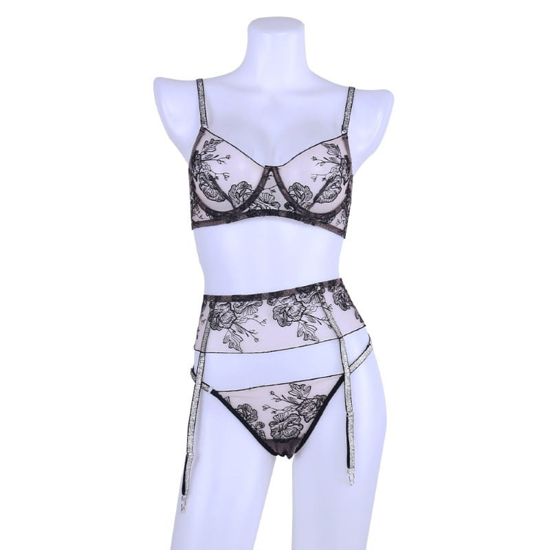 Fashion Ladies Embroidered Polyester Underwear Set