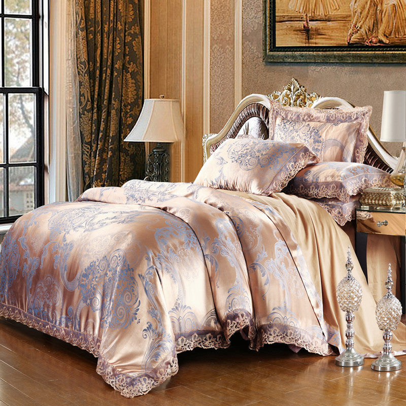 Jacquard Cotton Four-Piece Wedding Duvet Cover Cotton Bed Sheet Silk Satin