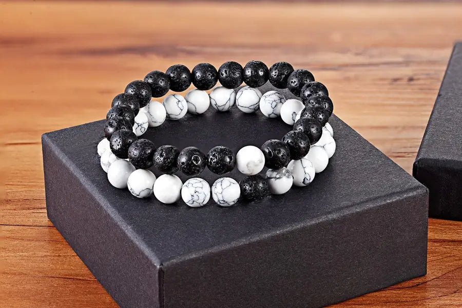 Two elegant beaded bracelets from the Couple Bracelets Natural Stone Yoga collection.