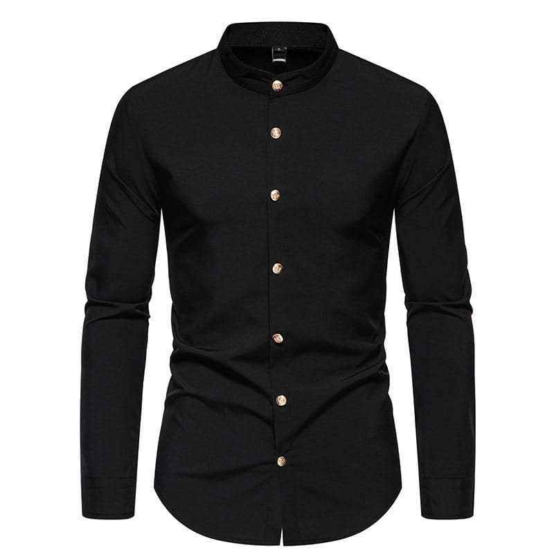 Men’s Fashion Solid Color Party Shirt Metal Button Long Sleeve