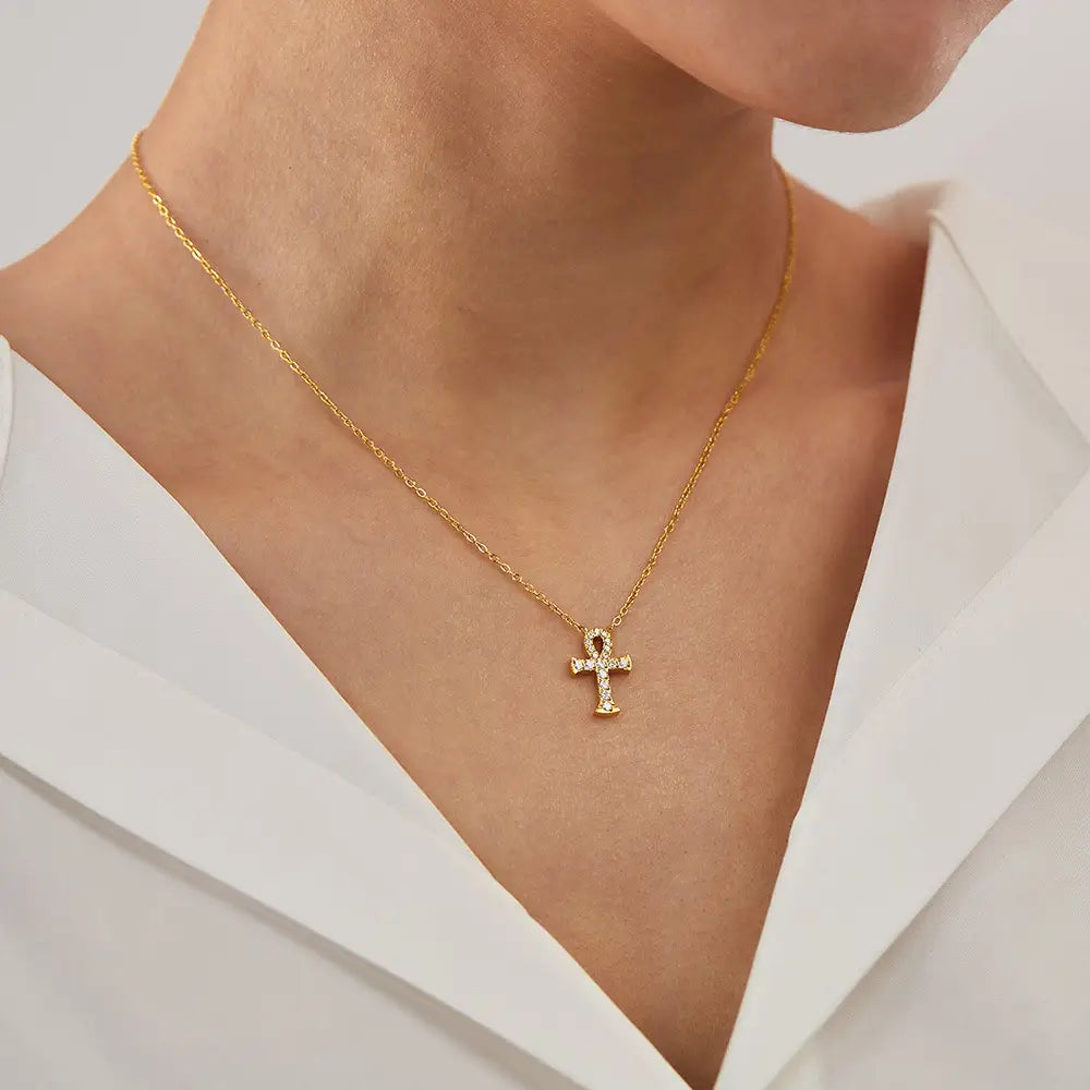 All-match Titanium Steel Full Diamond Temperament Cross Necklace
