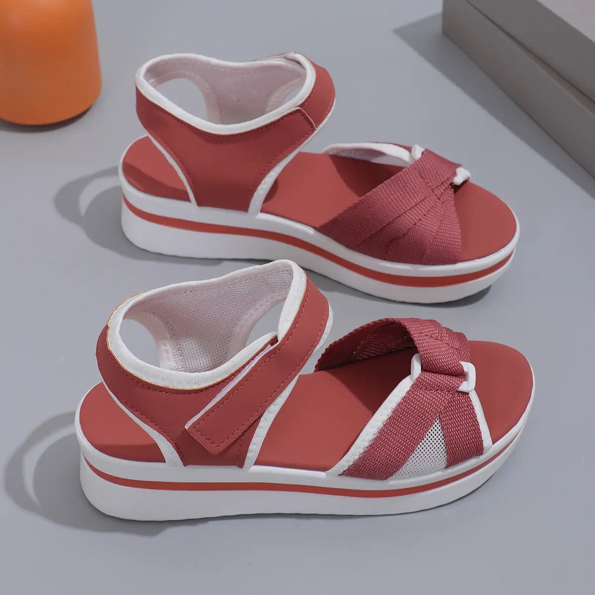 Summer Mesh Cross-strap Sandals With Velcro-design Thick Sole Flats Beach Shoes Women
