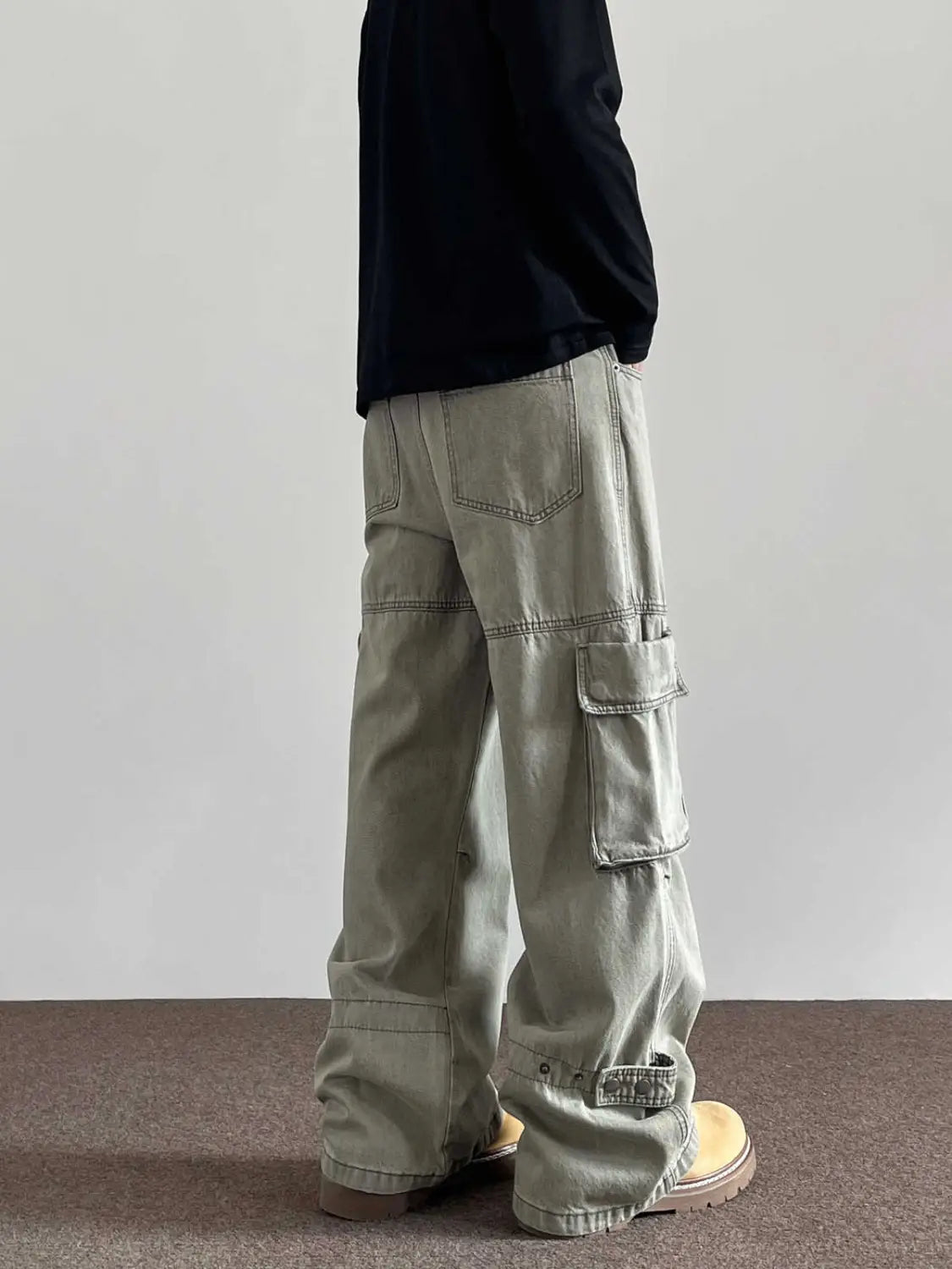 Large Pocket Denim Overalls Men’s Straight Flared Trousers