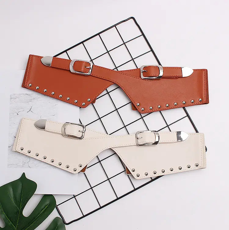 Studded leather waist belts featured in Women’s Belts with skirts and decorative dresses.