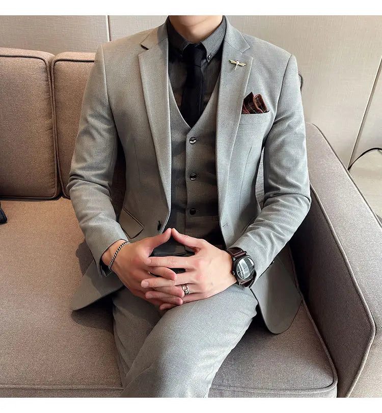 Plus Size Men’s Clothing Solid Color Suit Suit Men’s Three-piece Suit
