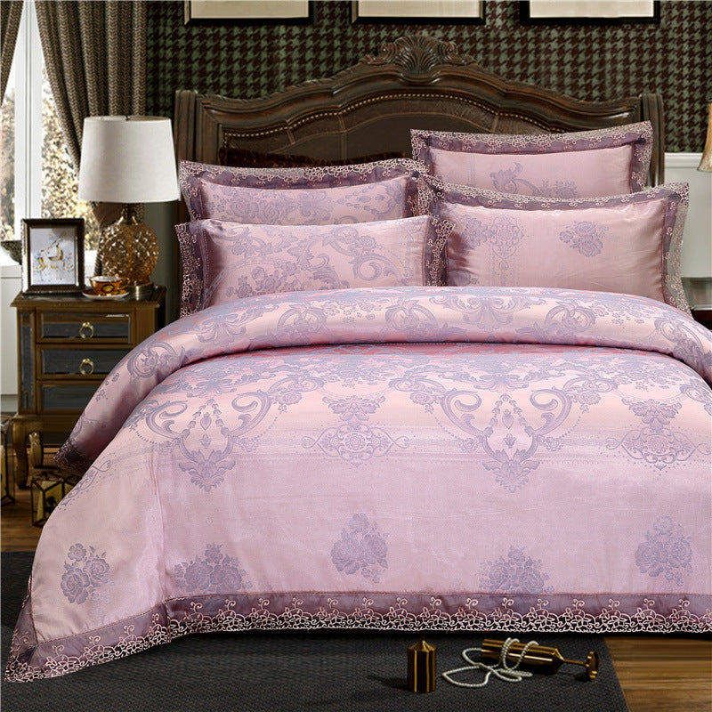 Jacquard Cotton Four-Piece Wedding Duvet Cover Cotton Bed Sheet Silk Satin
