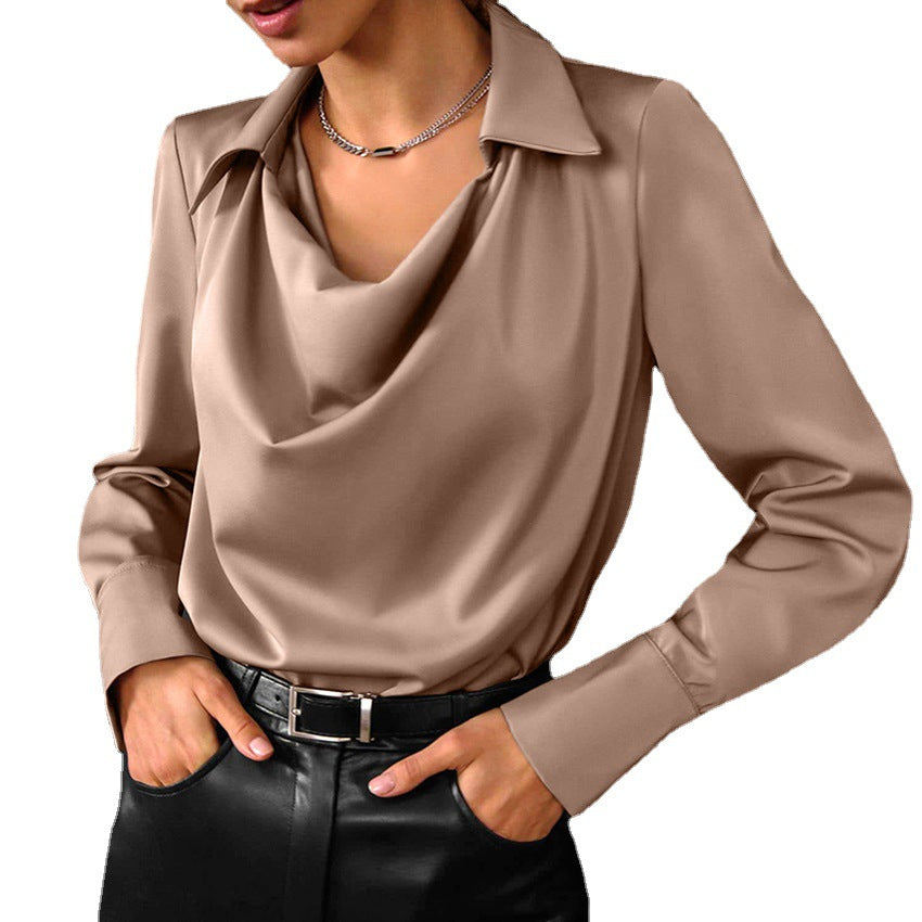 Collared Long-Sleeve Shirts,Color Blouse Casual Tops