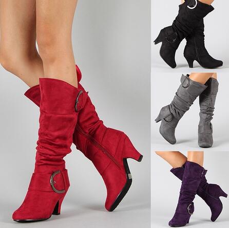Belt Buckle Mid Boots Zipper Ladies Shoes
