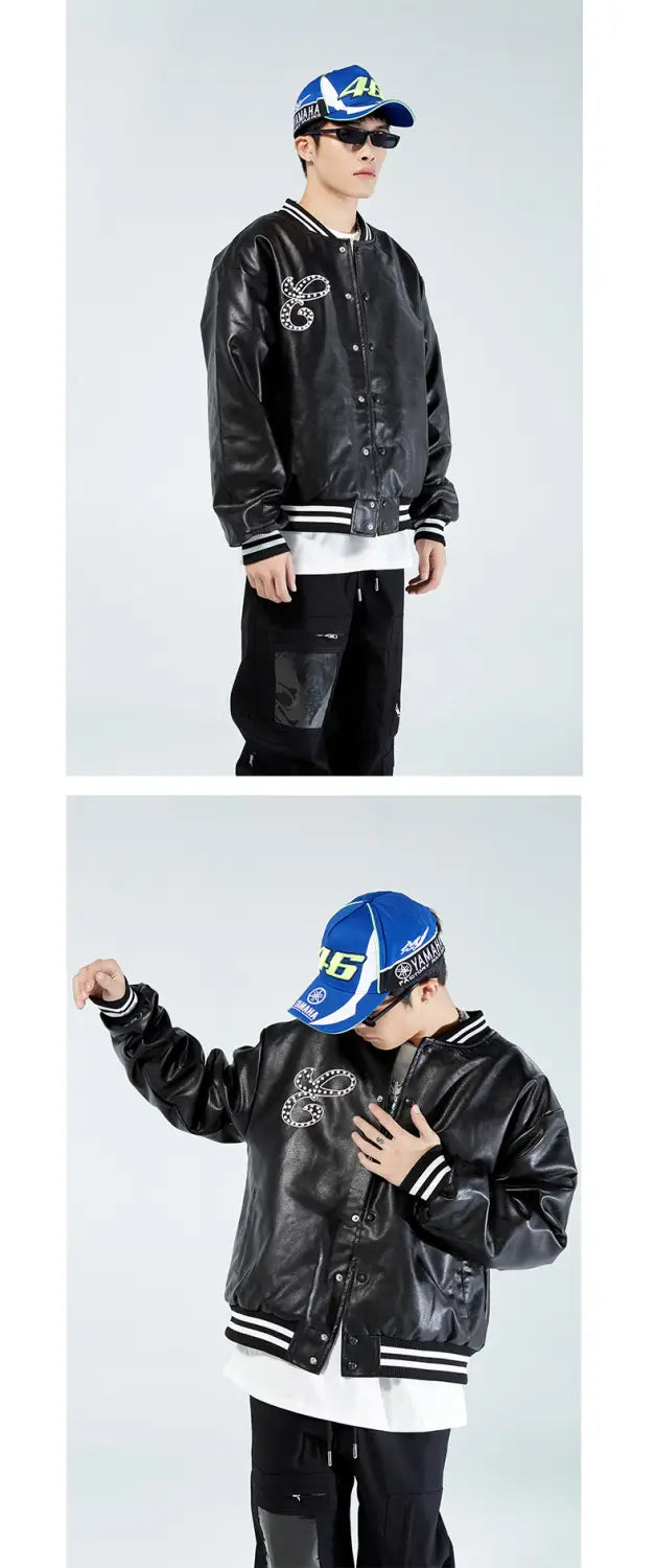 PU Leather Jacket Men’s And Women’s Fashion Autumn And Winter Tops Baseball Uniforms