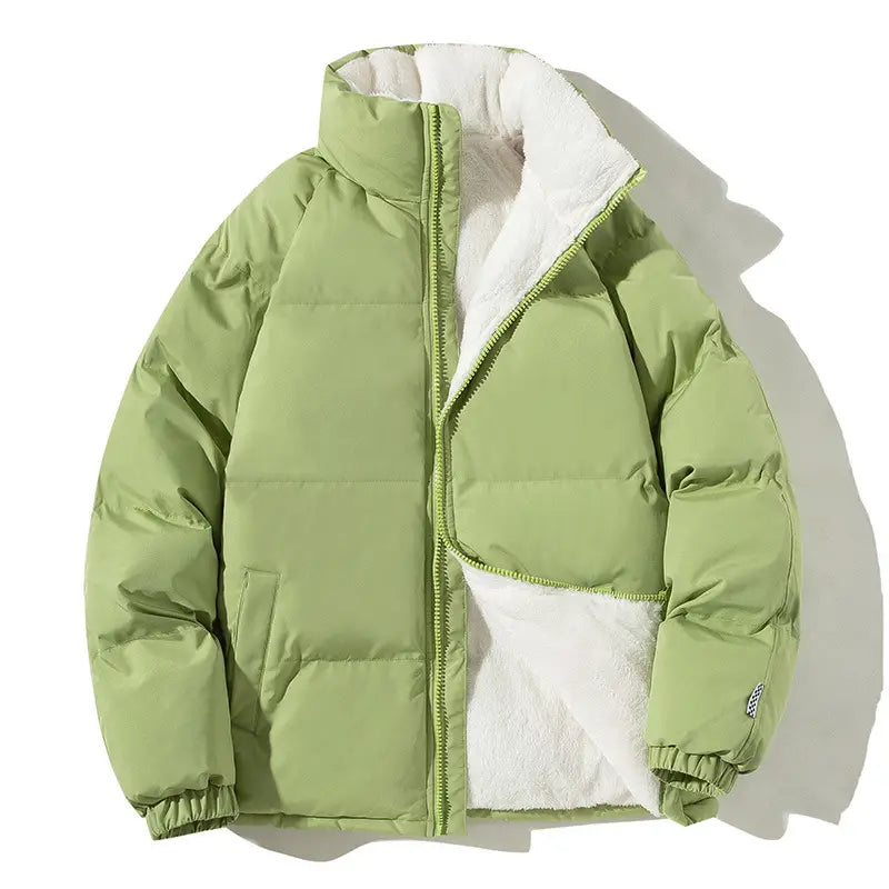 Couples Stand-up Collar Coat With Pockets Fashion Winter Warm Plush Thickened Jacket For Women Men Loose Outwear Top