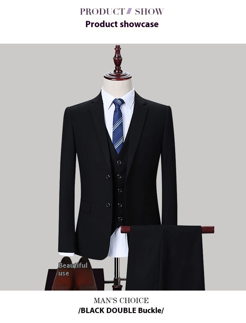 Dark Green Suit Suit Men’s Three-piece Suit Korean Slim Suit Business