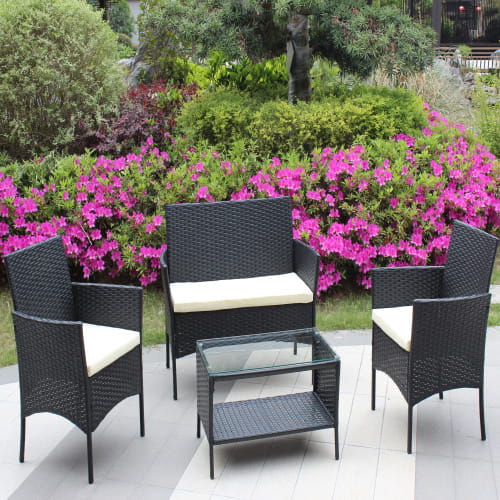 Rattan Patio Furniture 4 Piece Set Outdoor Patio Cushioned Seat