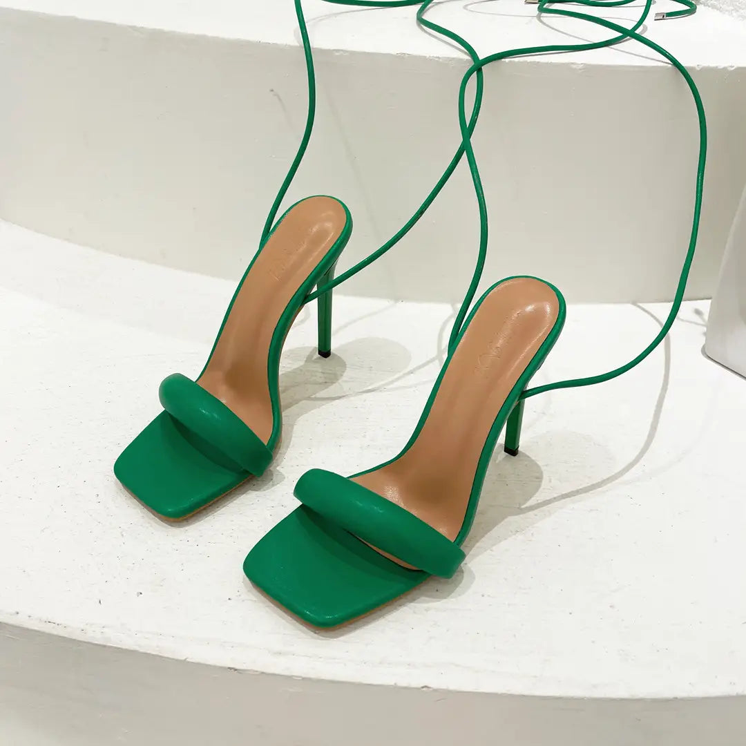 One Word Strap High Heels Square Toe Stiletto Strap Fashion Fashionable Women
