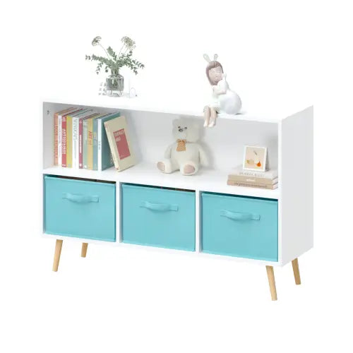 Fiberboard Children’s Bookshelf With Foldable Fabric Drawers