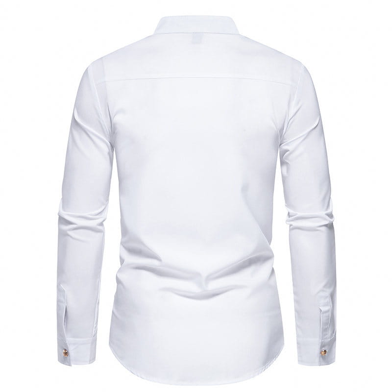 Men’s Fashion Solid Color Party Shirt Metal Button Long Sleeve