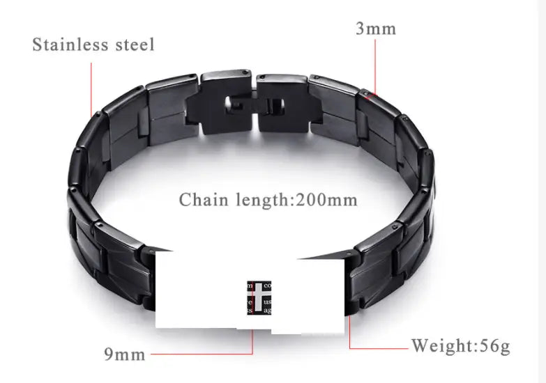 Men’s Cross Bible Black Stainless Steel Bracelet