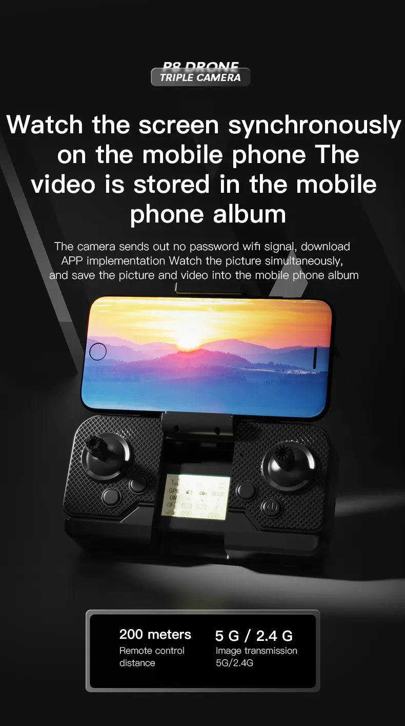 P8 Pro HD Aerial Photography Five Lens Obstacle Avoidance Drone Automatic Return GPS Quadcopter Remote Control Airplane