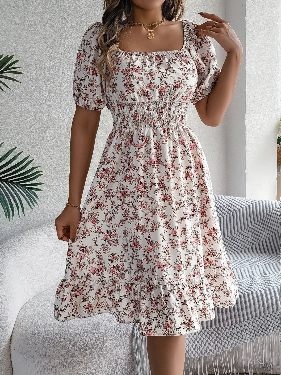 Floral Print Square Collar Dress Summer Fashion Ruffles Dresses Women’s Clothing
