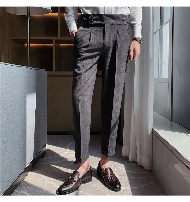 High-waisted Trousers Striped Casual Men