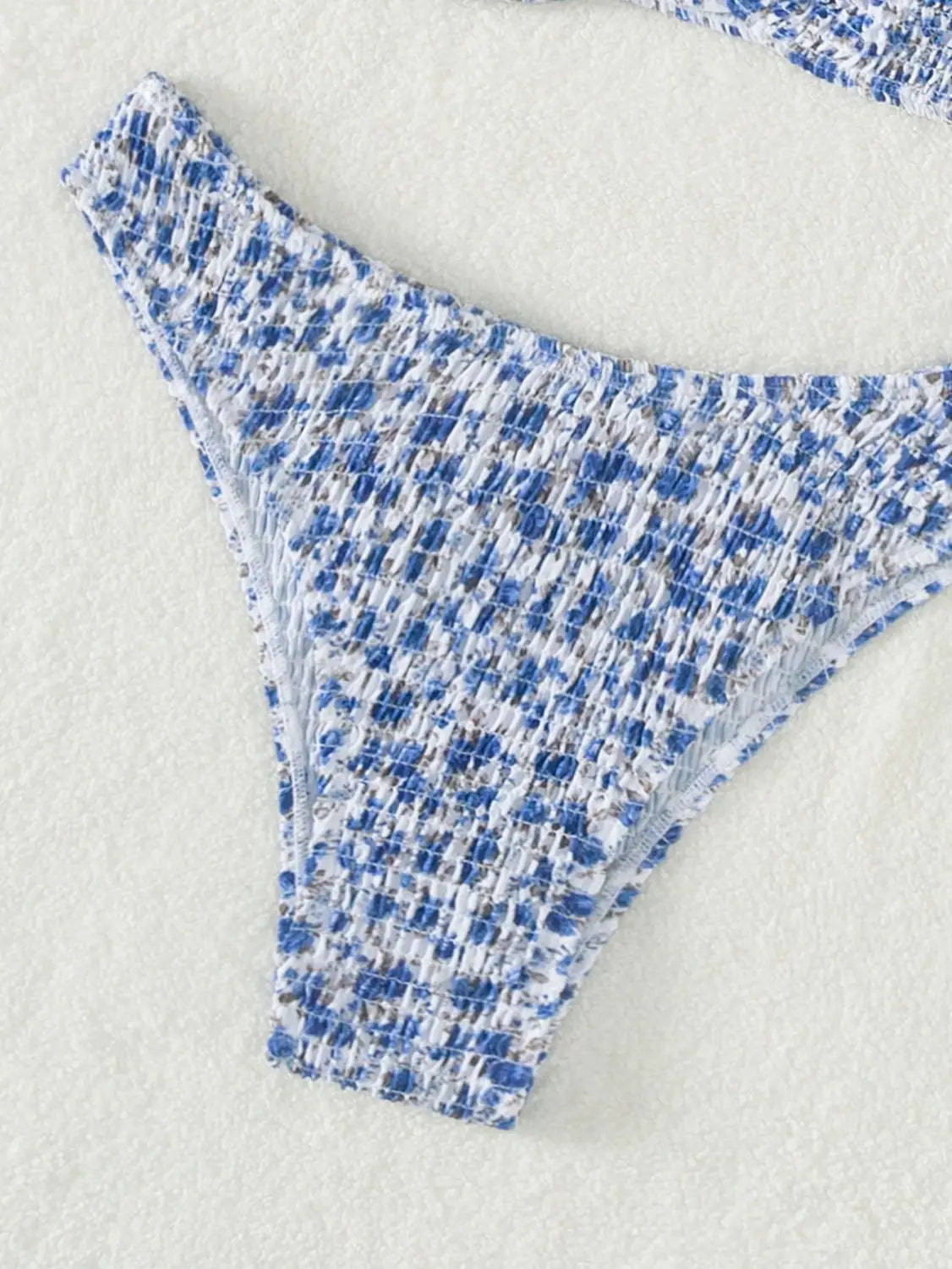 Summer Flowers Print Pleated Design Bikini Set Beach Fashion Halter Neck Swimsuit Womens Clothing