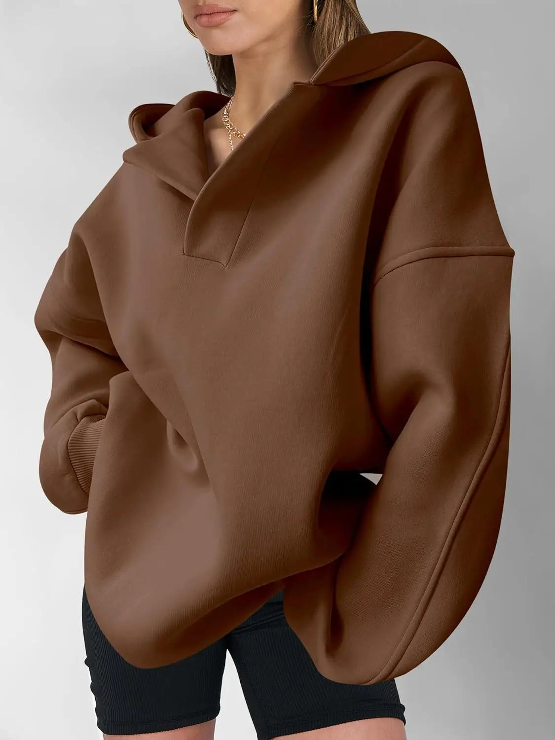 Women’s Solid Color Long Sleeve Hooded Solid Color Loose Sweater