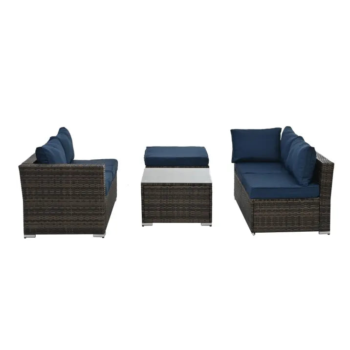 4 Set Wicker Furniture With Tempered Glass Coffee Table