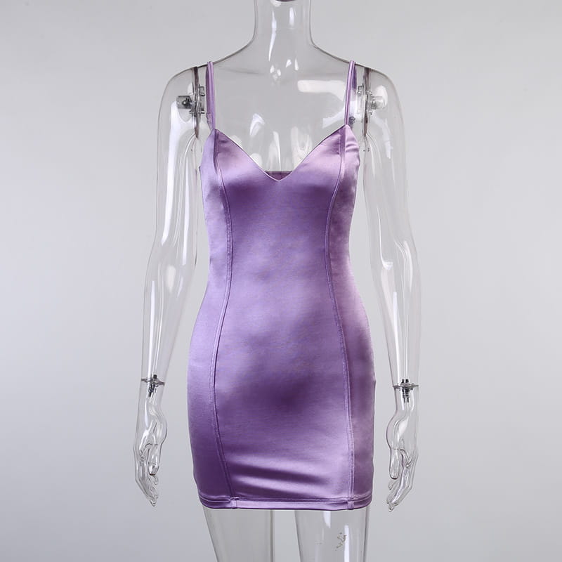 Simple Suspender Satin V-Neck Dress For Women
