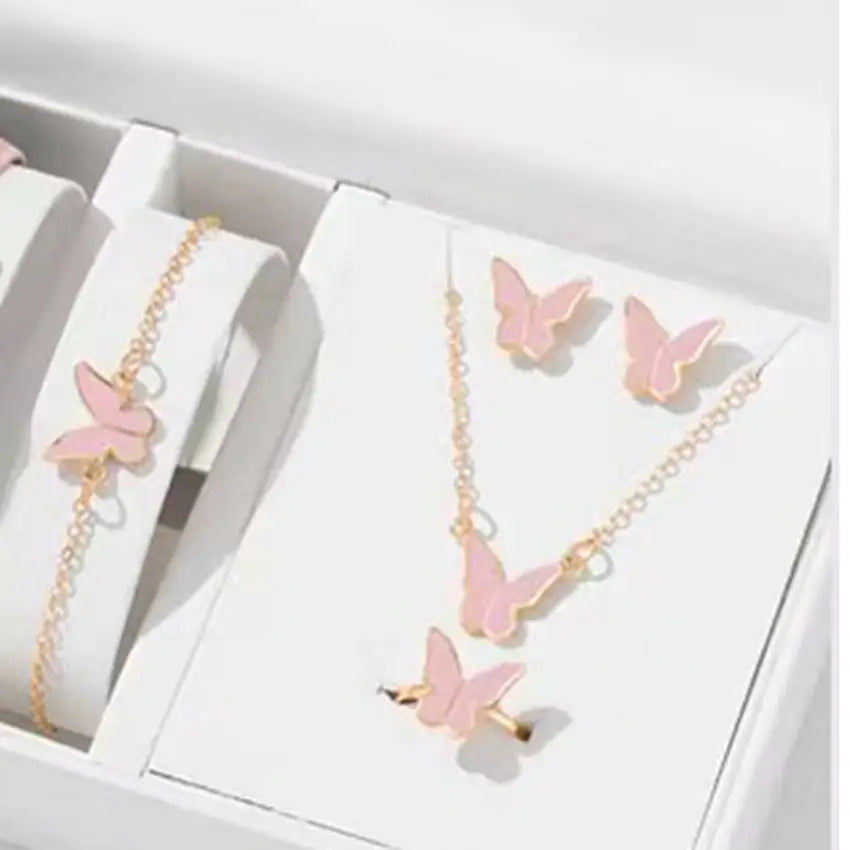 5PCS Fashion Butterfly Pendants Necklace Earrings Ring Bracelet Sets For Women Jewelry Set Bridal Wedding Jewelry Gift Beyond Trends Hub