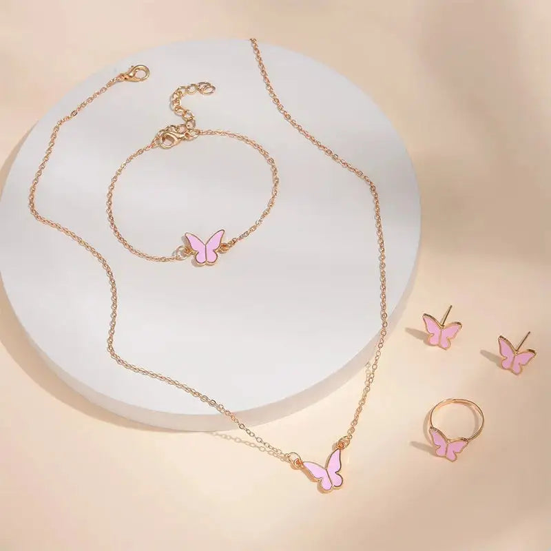 5PCS Fashion Butterfly Pendants Necklace Earrings Ring Bracelet Sets For Women Jewelry Set Bridal Wedding Jewelry Gift Beyond Trends Hub