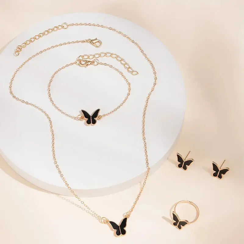 5PCS Fashion Butterfly Pendants Necklace Earrings Ring Bracelet Sets For Women Jewelry Set Bridal Wedding Jewelry Gift Beyond Trends Hub