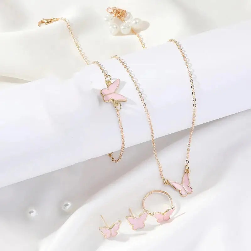 5PCS Fashion Butterfly Pendants Necklace Earrings Ring Bracelet Sets For Women Jewelry Set Bridal Wedding Jewelry Gift Beyond Trends Hub