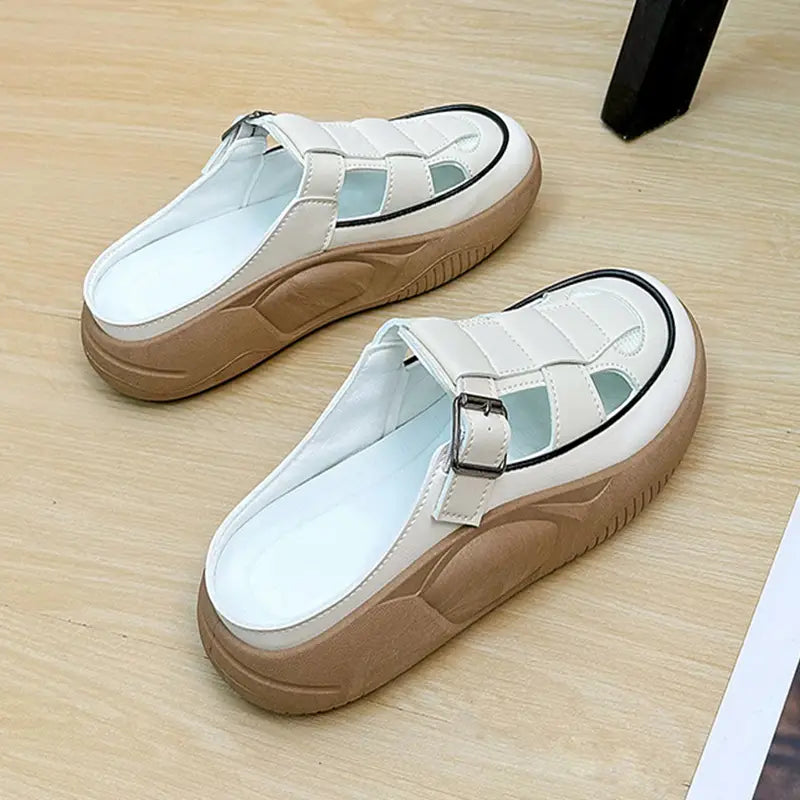 Thick-soled Closed-toe Slippers Summer Outdoor Garden Hollow Buckle Slide Sandals Casual Beach Shoes