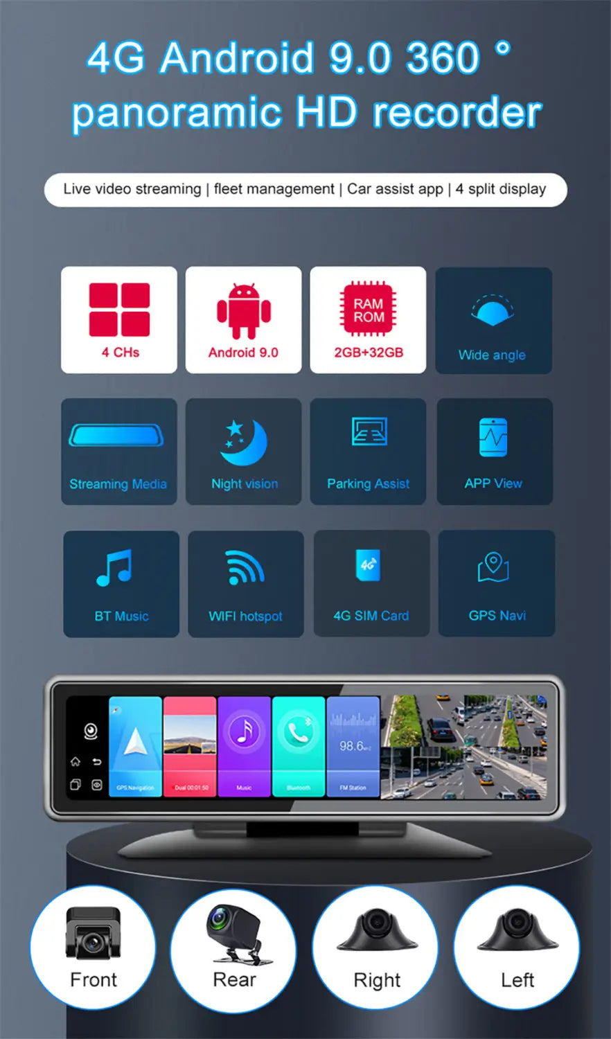 Intelligent 4G360 Panoramic Positioning Tracking Management 24V Remote Monitoring Driving Recorder