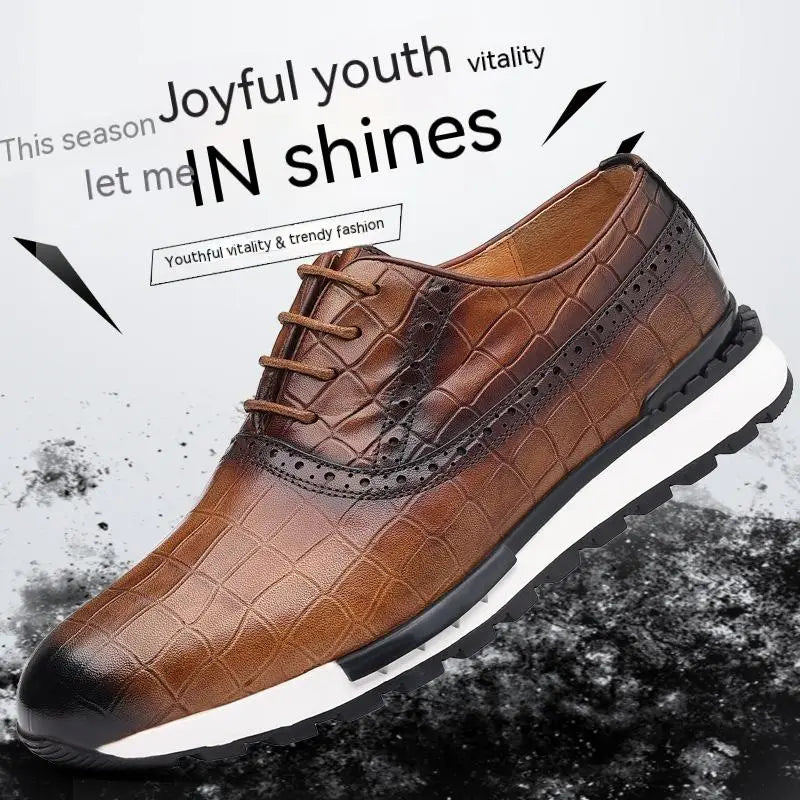 Men’s British Lace Up Casual Top Layer Calf Leather Shoes