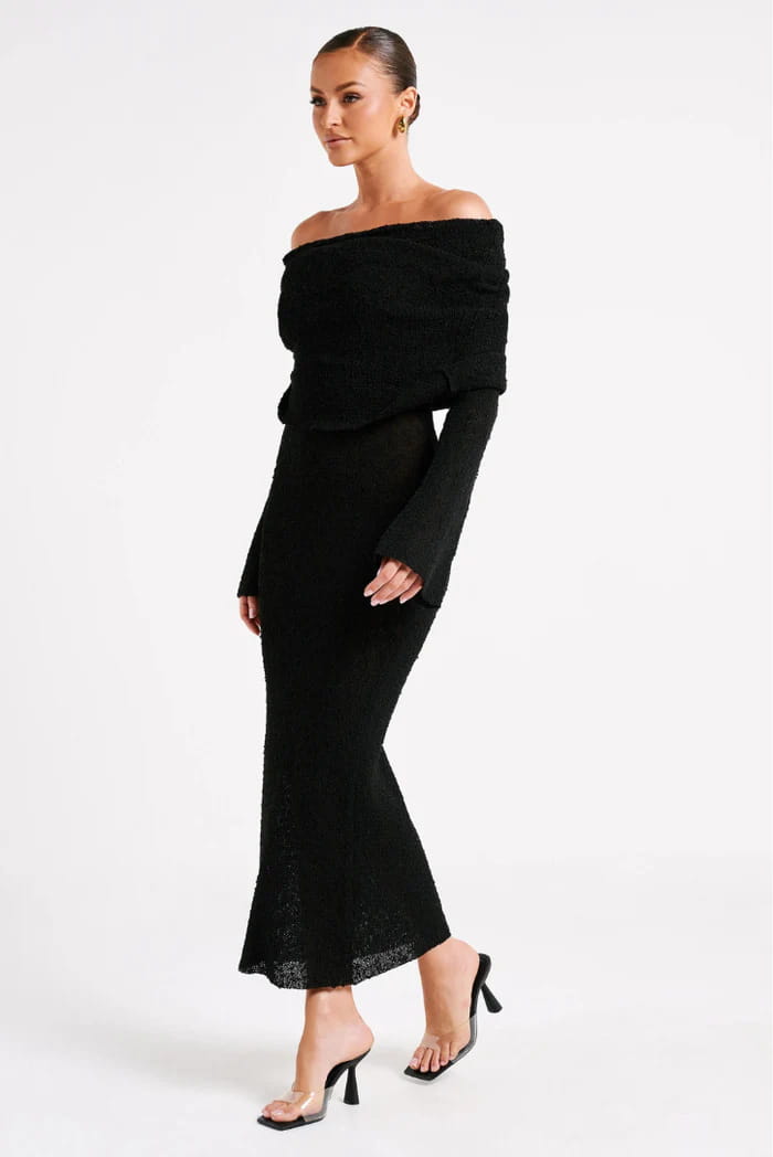 French-style One-shoulder Knitted Dress Fashion Party Beach Long-sleeved Long Dresses Fall Wainter Women’s Clothing