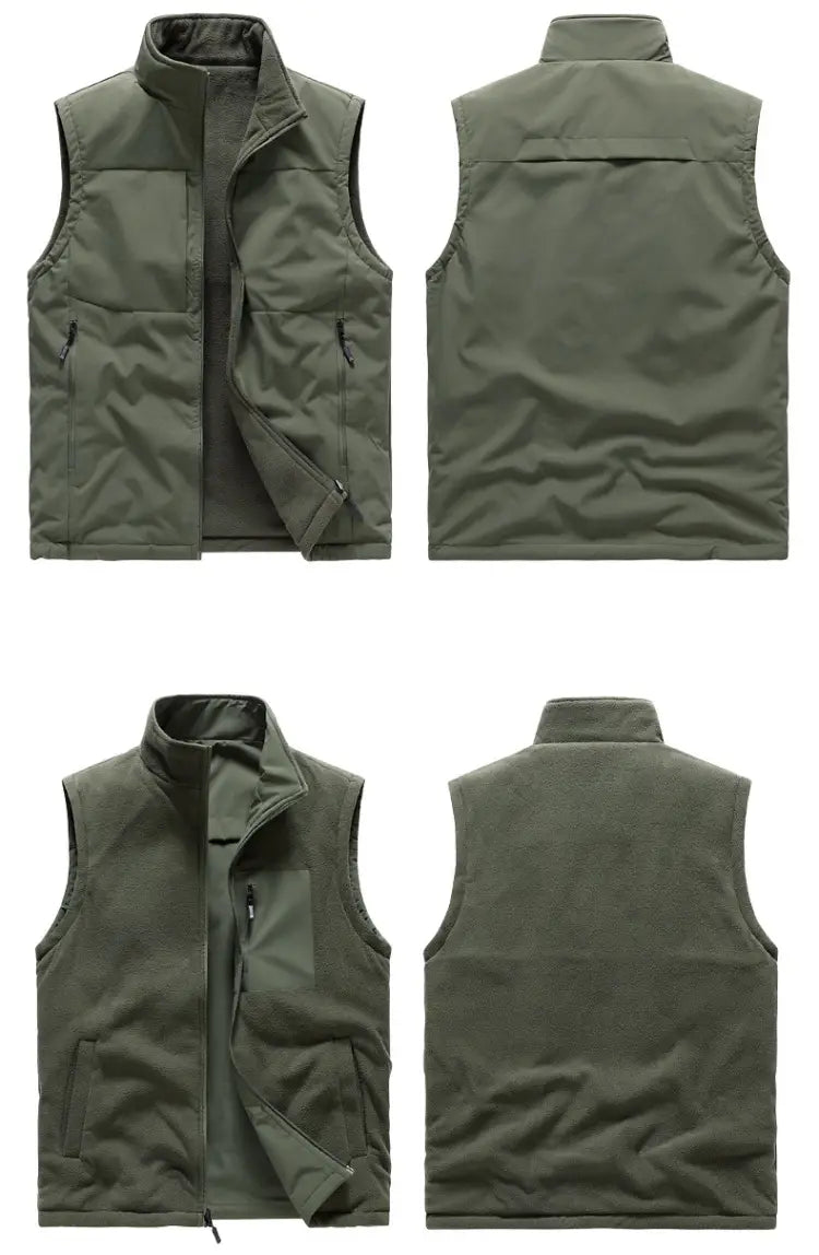 Men’s Double-sided Fleece Vest Winter Warm Loose Sleeveless Tank Outdoor Workwear Vest Clothing