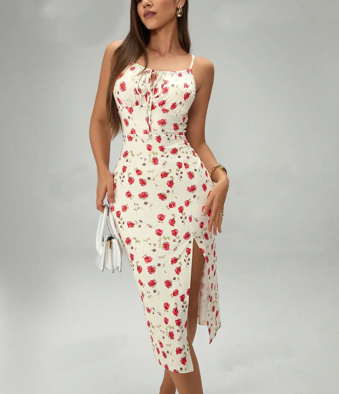 Summer Printed Suspender Split Dress Fashion Slim Lace-up Long Dresses For Women Clothing