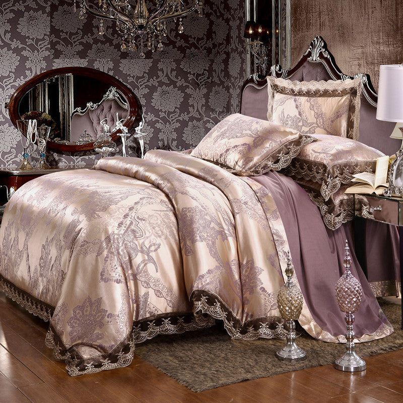 Jacquard Cotton Four-Piece Wedding Duvet Cover Cotton Bed Sheet Silk Satin
