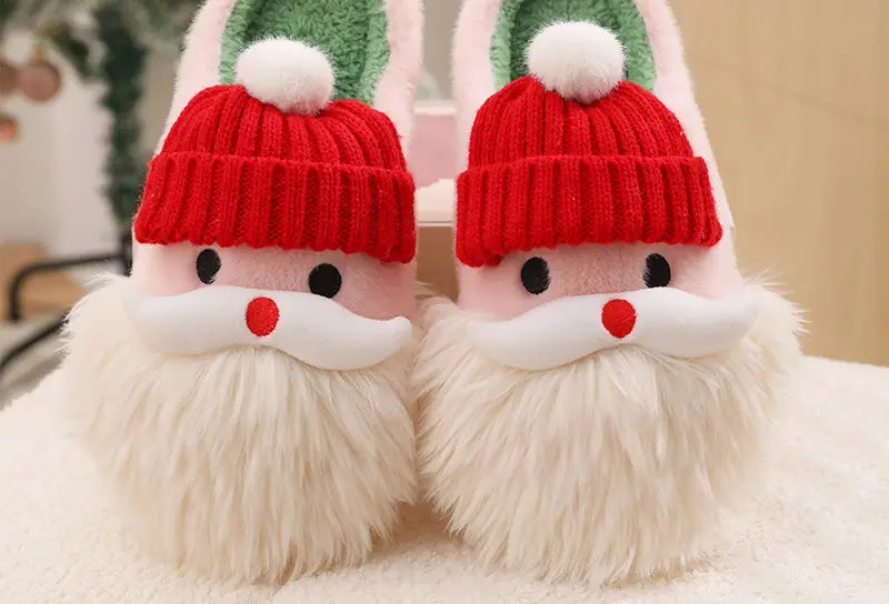 Cute Christmas Santa Claus Home Slippers Winter Warm Indoor Non-slip Floor Plush Shoes For Women