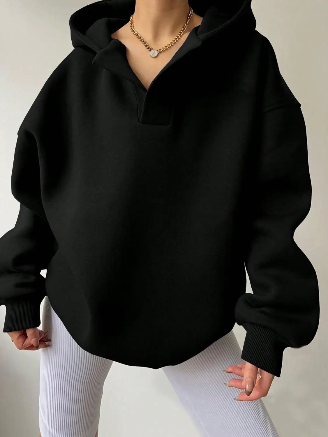 Women’s Solid Color Long Sleeve Hooded Solid Color Loose Sweater