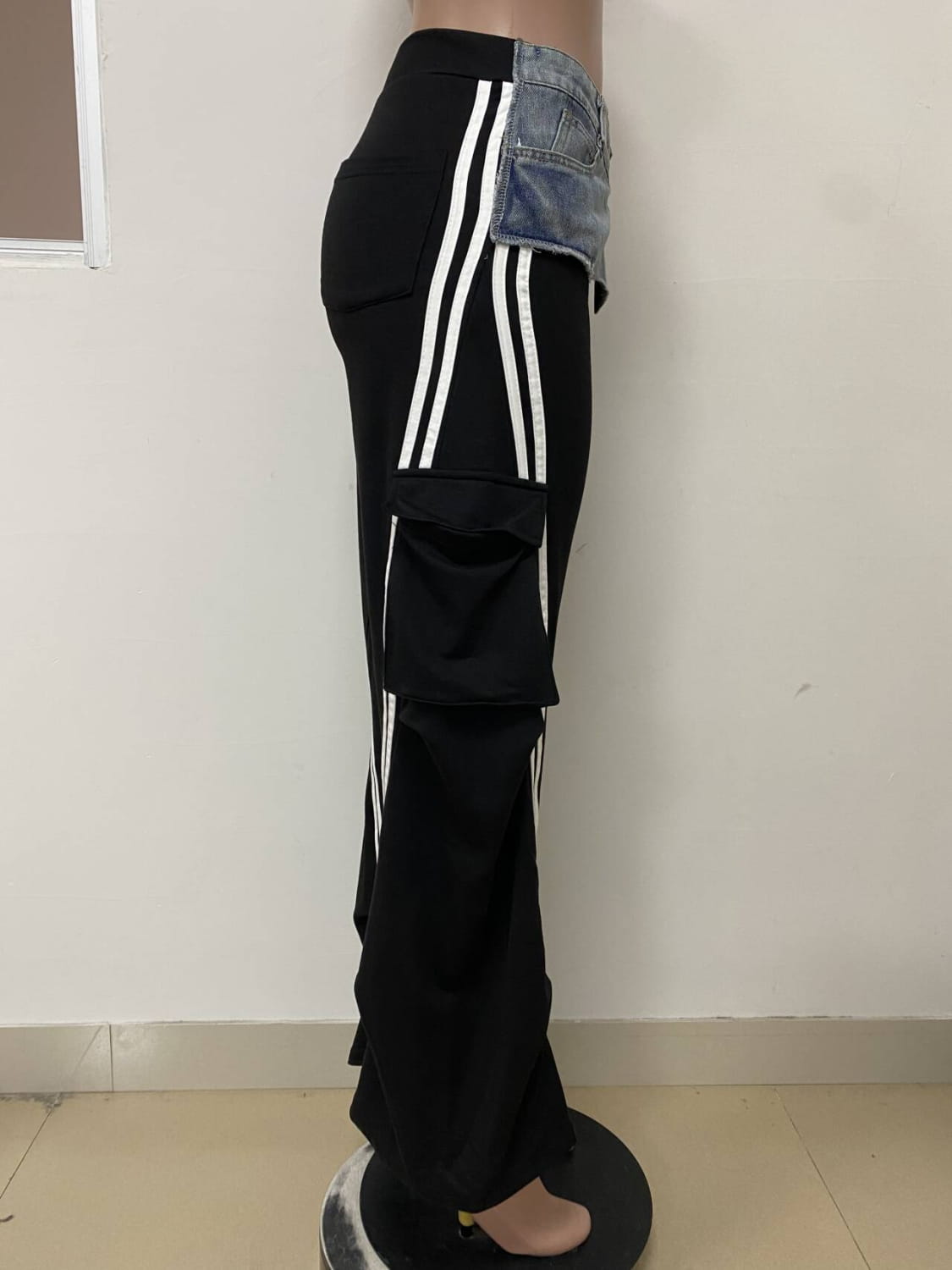 Women’s Fashion Denim Stitching Elastic Waist Trousers