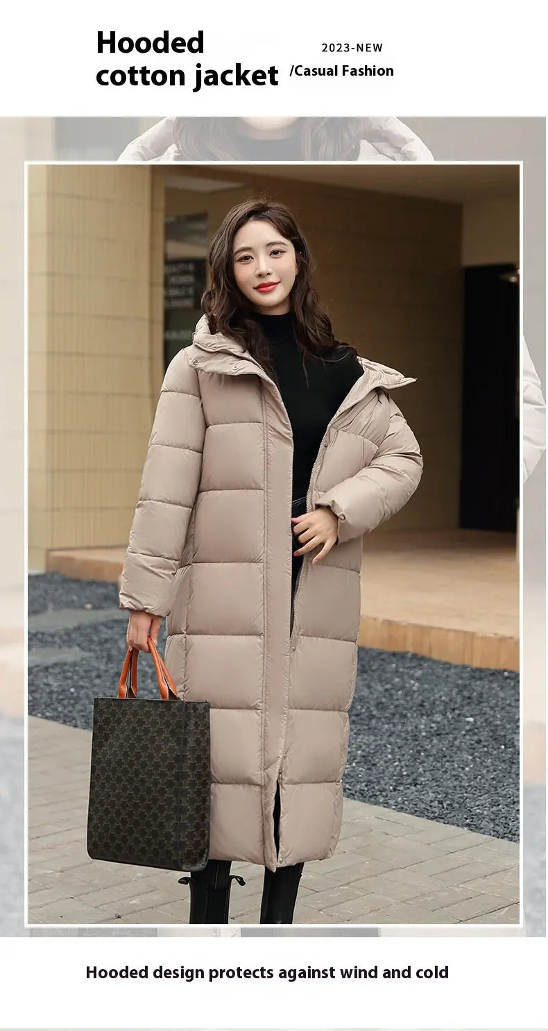 Women’s Super Long Down Jacket Winter Puffer Thick Coat Black Red Hooded Zipper Keep Warm Fall Winter Casual Clothes