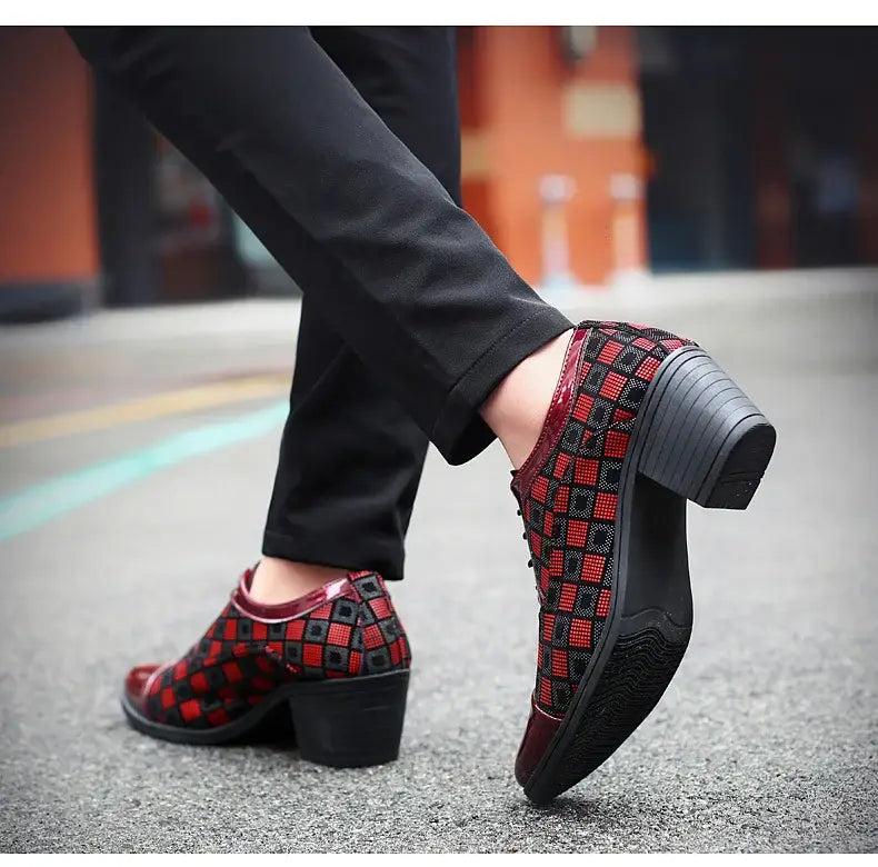 Thick Heel Pointy Toe Leather Shoes For Men