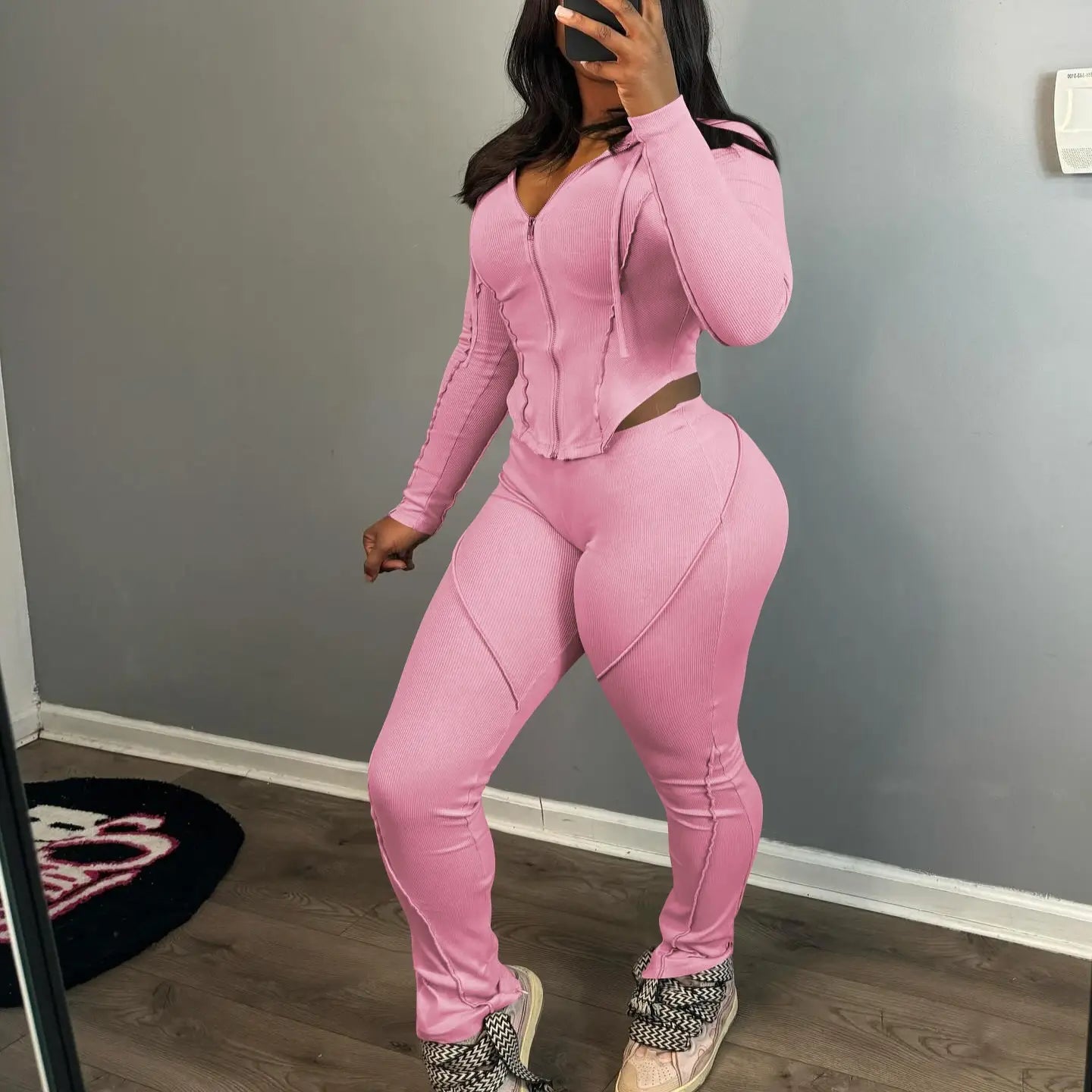 Women’s Fashion Threaded Hooded Two-piece Set