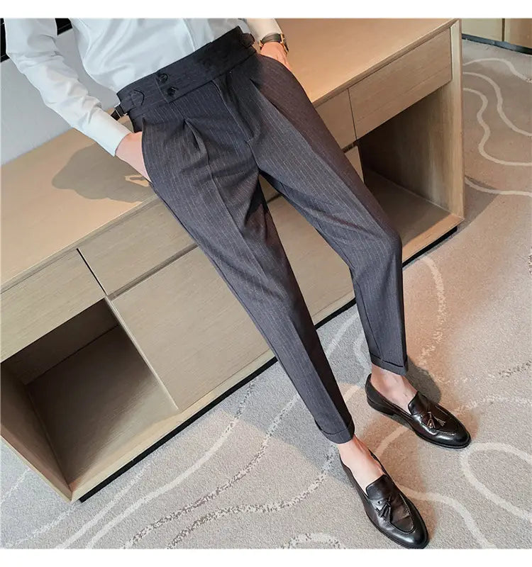 High-waisted Trousers Striped Casual Men