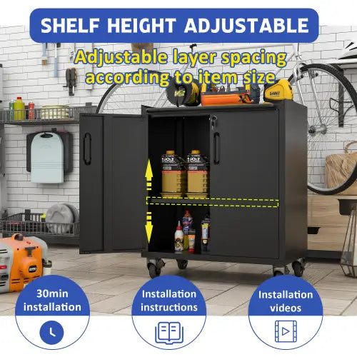 Heavy-Duty Metal Garage Storage Cabinet With Wheels