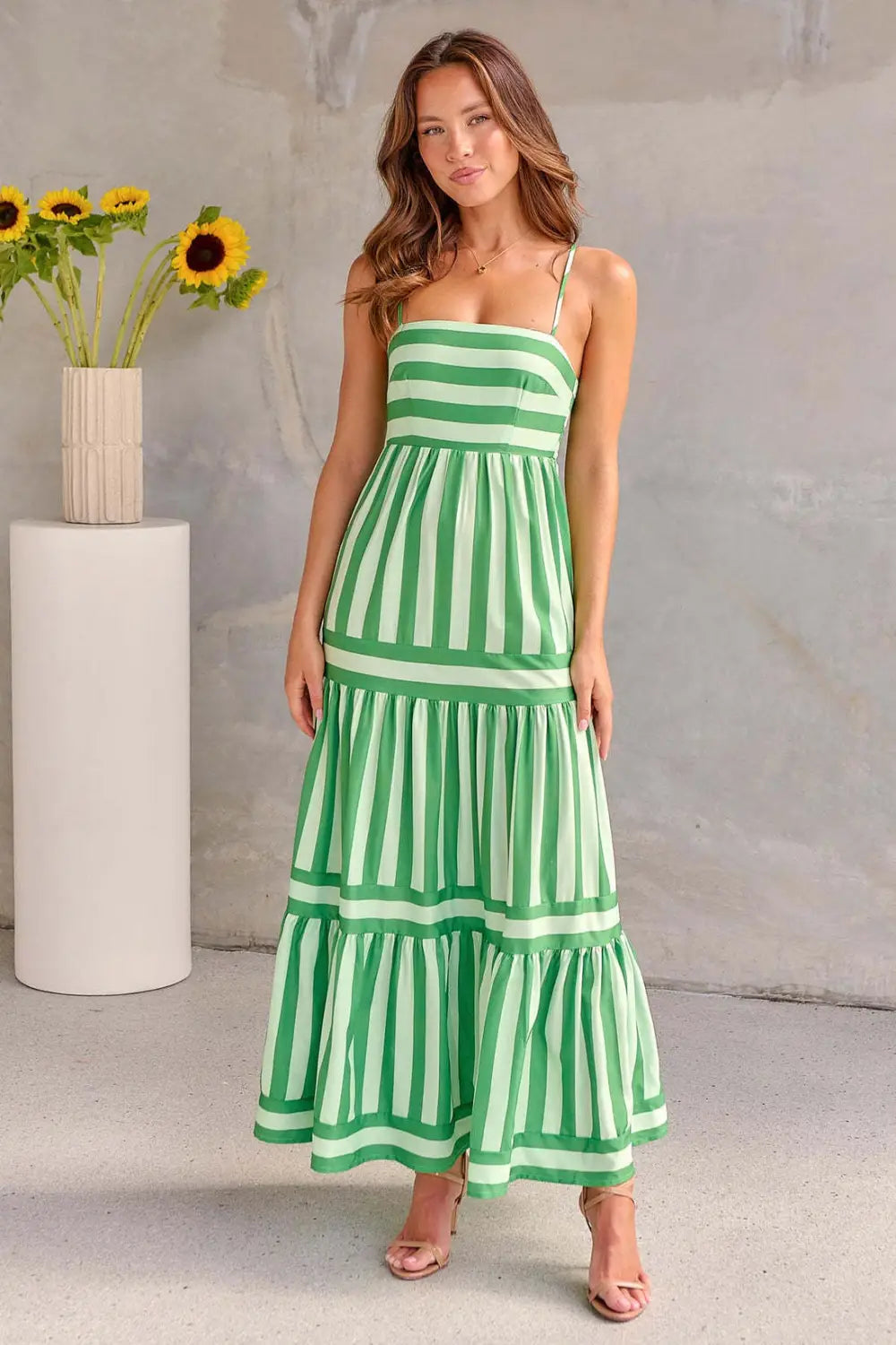 Summer Striped Printed Suspender Long Dress With Pockets Fashion Square Neck Backless Dresses For Beach Vacation Women